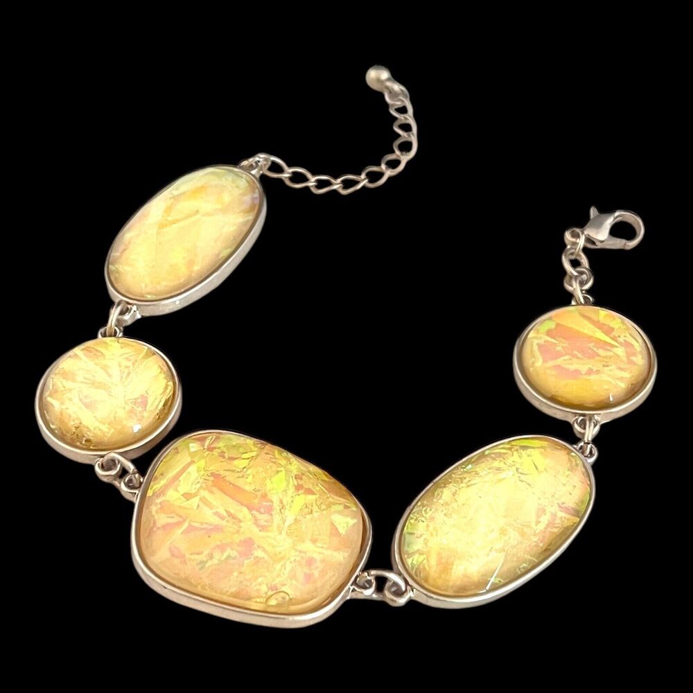 New Gold Tone Bracelet Yellow Iridescent Beads - 13M